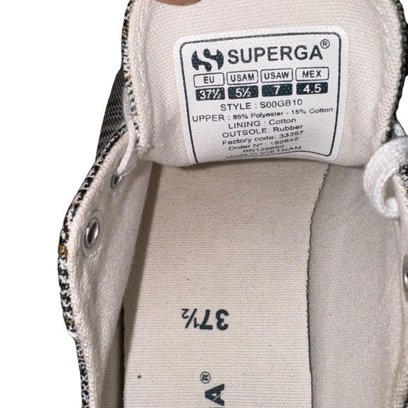 Superga 2790 BRITISHW Black Plaid Platform Sneakers woman’s SZ. 7 - Picture 8 of 13